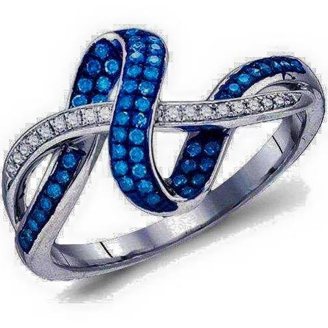 Wavy Diamond Ring with Blue Diamonds